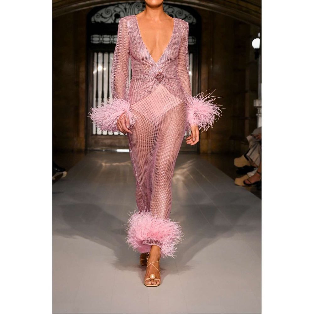 PATBO Feather-trimmed crystal-embellished mesh maxi dress - Picture 5 of 15